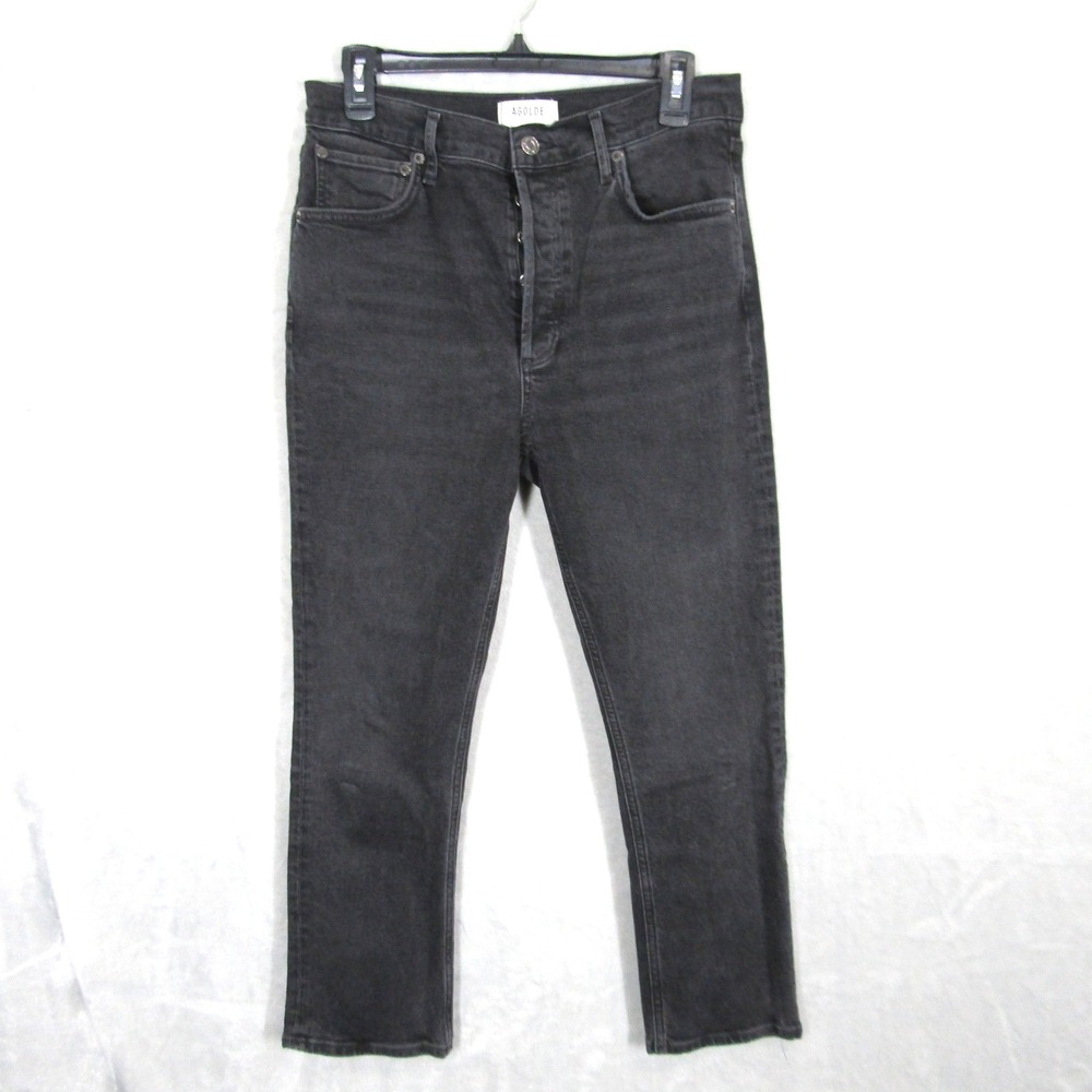 AGOLDE Riley Crop Jeans Black Wash Denim High Rise Button Fly Womens Size 29
